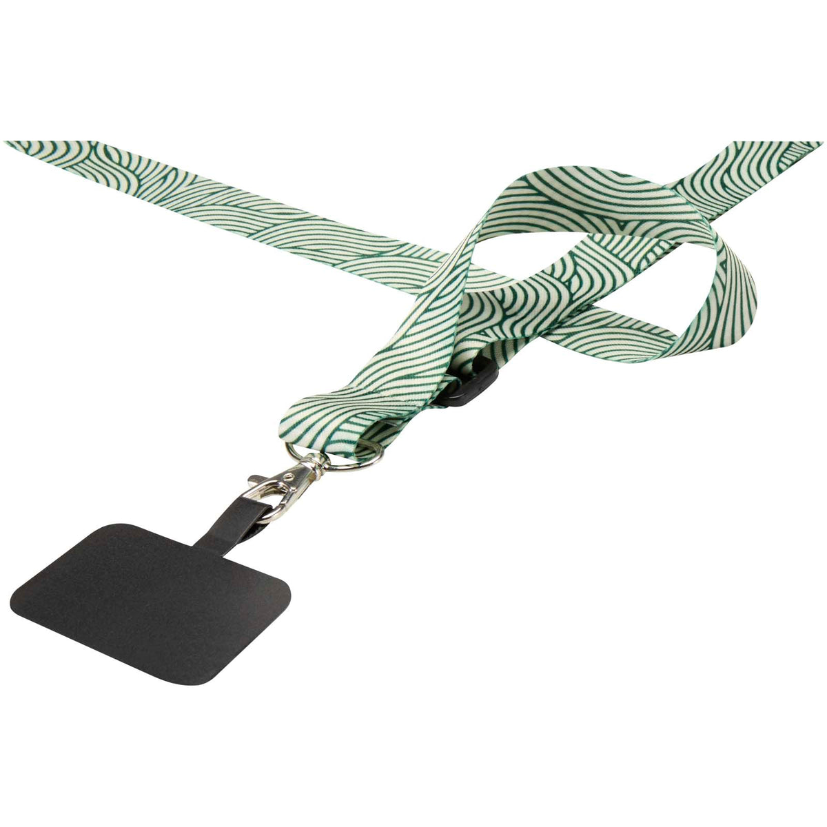 Lyra Verstellbares Lanyard aus PET mit Telefonhalterung und Sublimationsdruck – Schwarz / Weiss