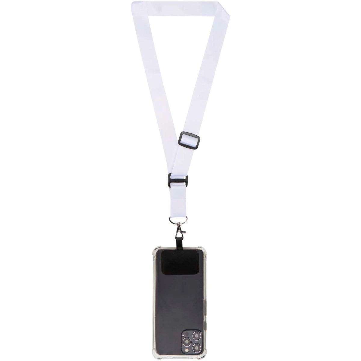 Lyra Verstellbares Lanyard aus PET mit Telefonhalterung und Sublimationsdruck – Schwarz / Weiss