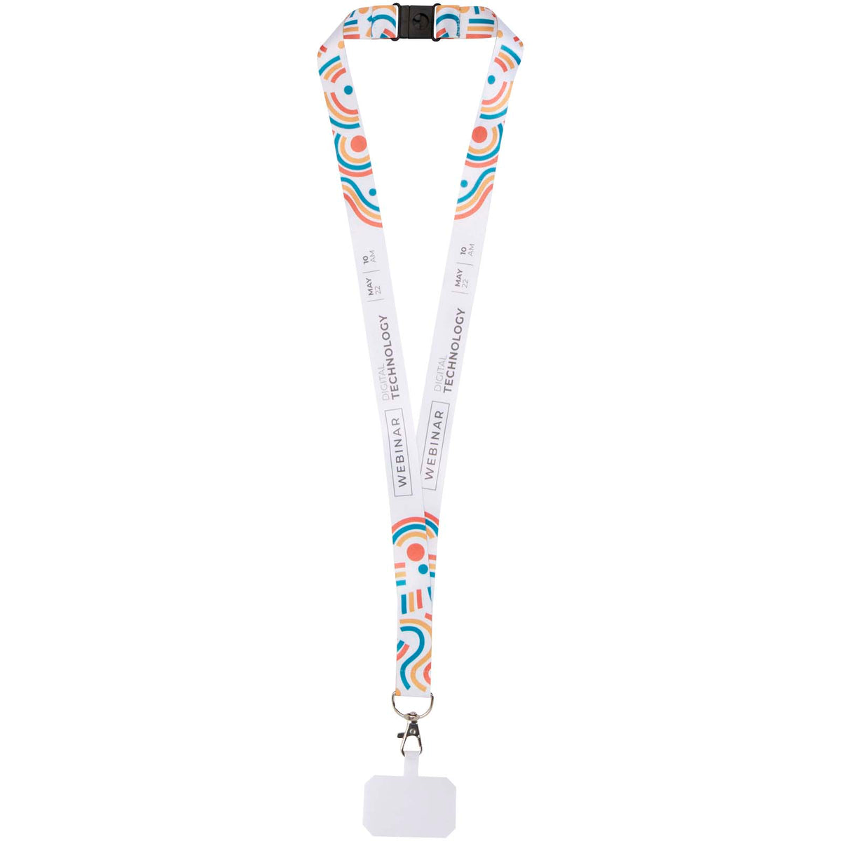 Addie PET Sublimation Lanyard mit Telefonhalterung und Sicherheitsverschluss – Schwarz / Weiss