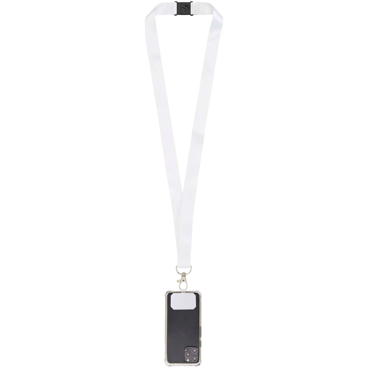 Addie PET Sublimation Lanyard mit Telefonhalterung und Sicherheitsverschluss – Schwarz / Weiss