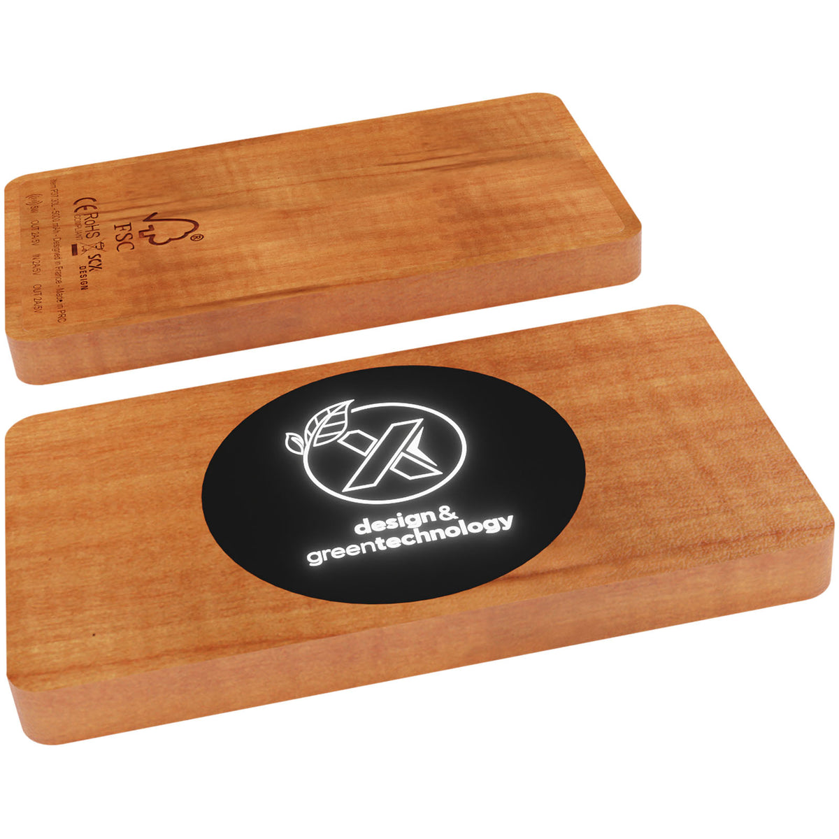 SCX.design P37 5000 mAh kabellose Powerbank aus Holz mit Leuchtlogo – Holz