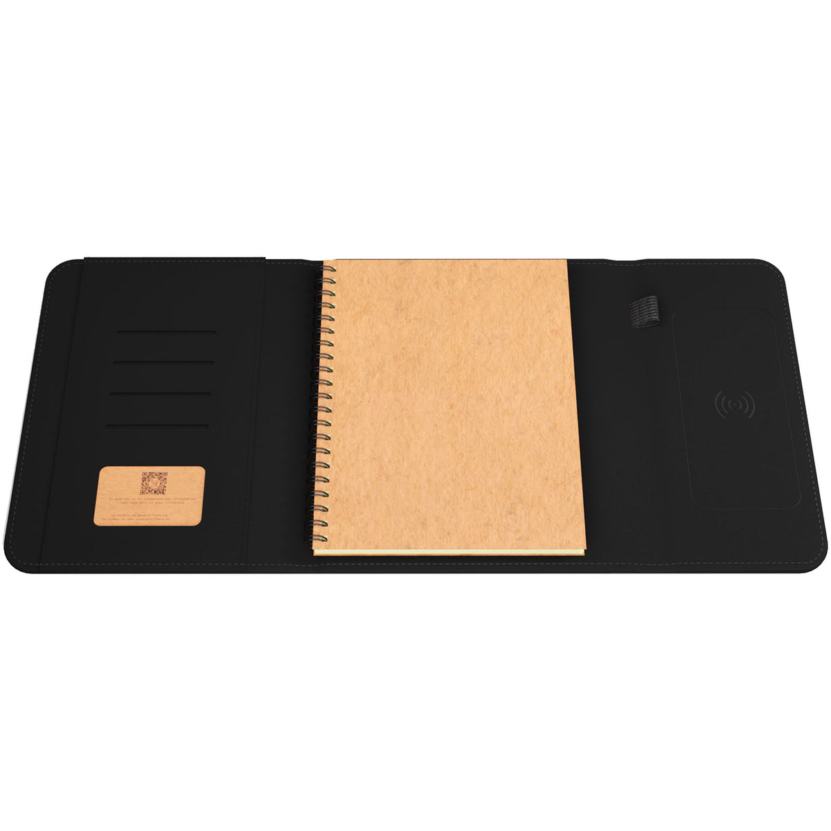 SCX.design O18 A5 Notizbuch mit kabelloser 5W Powerbank mit 4000 mAh und Leuchtlogo – Schwarz