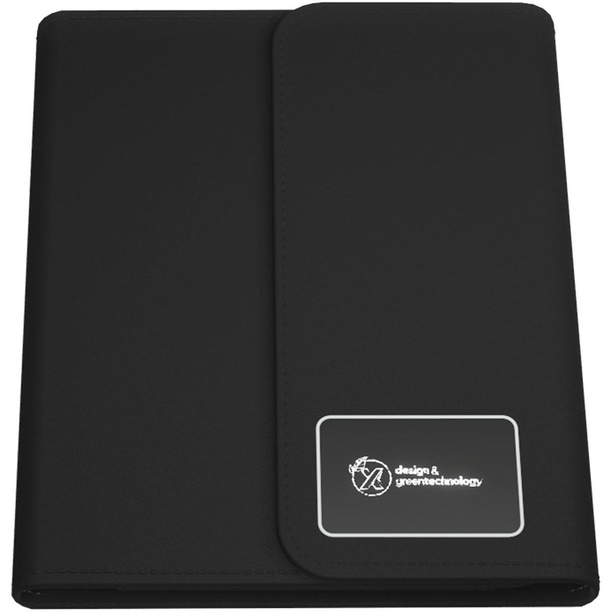 SCX.design O18 A5 Notizbuch mit kabelloser 5W Powerbank mit 4000 mAh und Leuchtlogo – Schwarz