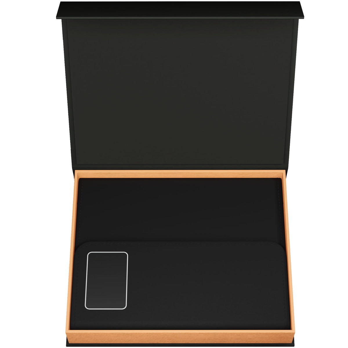 SCX.design O18 A5 Notizbuch mit kabelloser 5W Powerbank mit 4000 mAh und Leuchtlogo – Schwarz