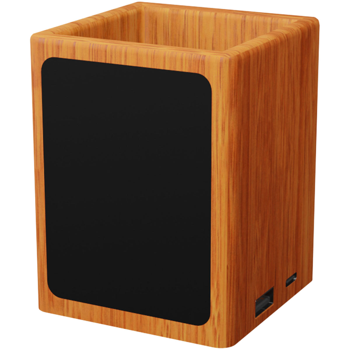 SCX.design O12 Stifthalter aus Holz mit doppeltem USB Ausgang und Leuchtlogo – Holz