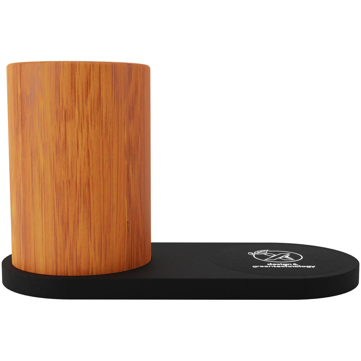 SCX.design W17 kabelloses 10W Ladepad mit Bambus Stifthalter und Leuchtlogo – Holz / Schwarz