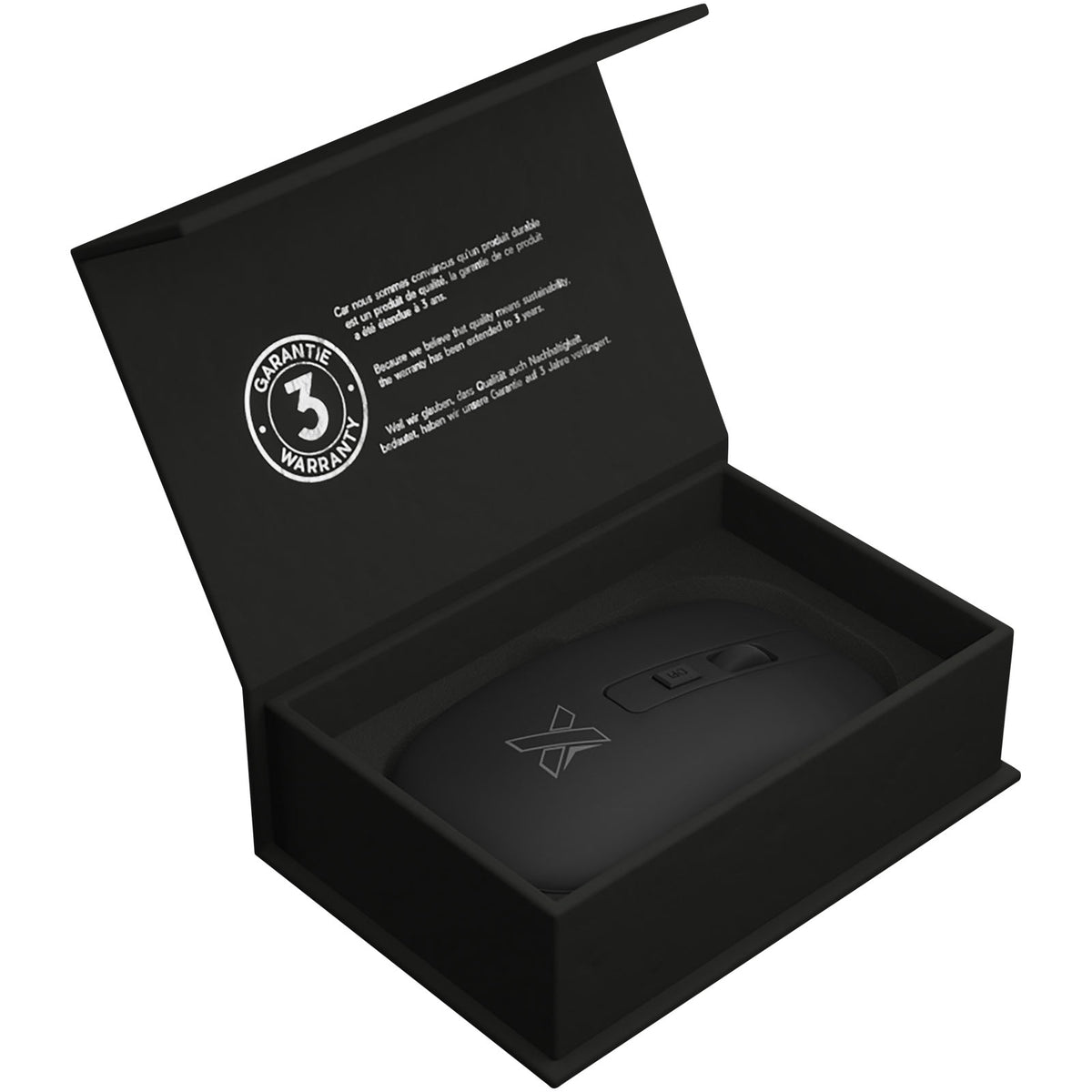 SCX.design O22 antibakterielle, kabellose Funkmaus mit Leuchtlogo – Schwarz