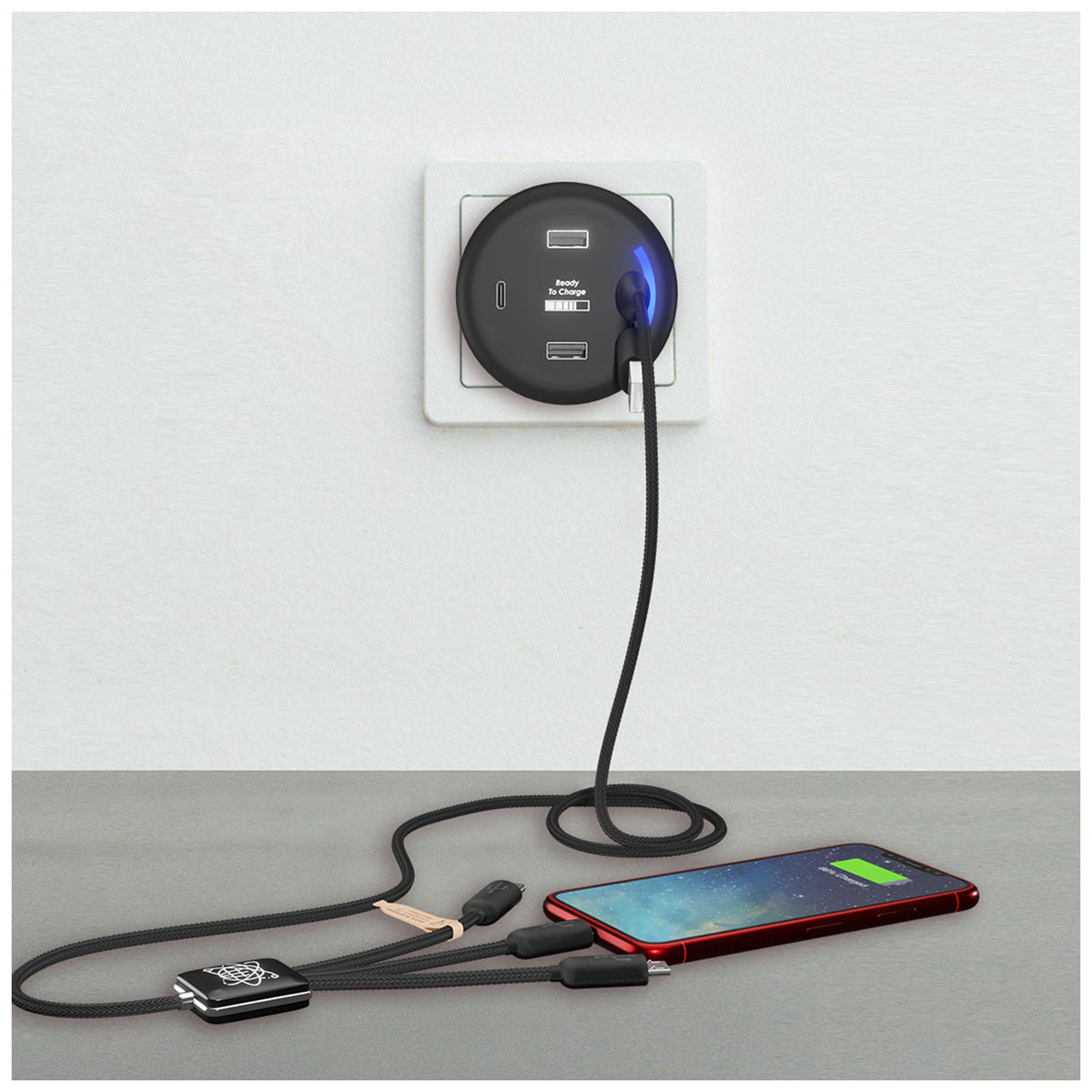 SCX.design H11 Smart Home Ladegerät mit Leuchtlogo – Schwarz
