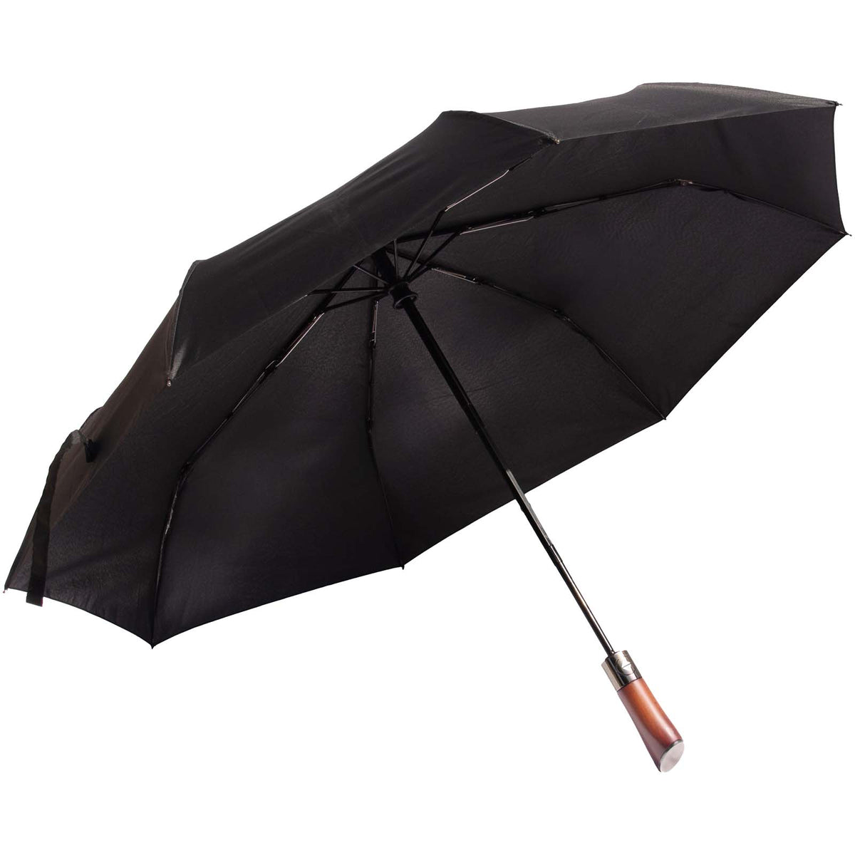 SCX.design R03 Vollautomatik 23" Kompaktregenschirm mit Holzgriff – Schwarz