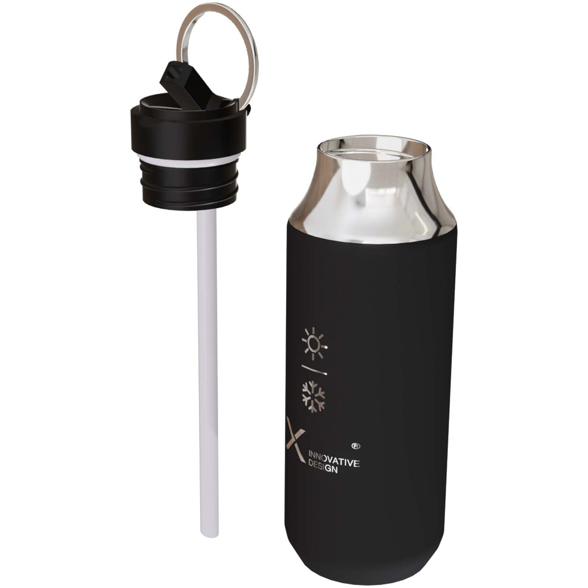SCX.design D12 500 ml Isolierflasche aus Edelstahl mit Trinkhalm – Schwarz
