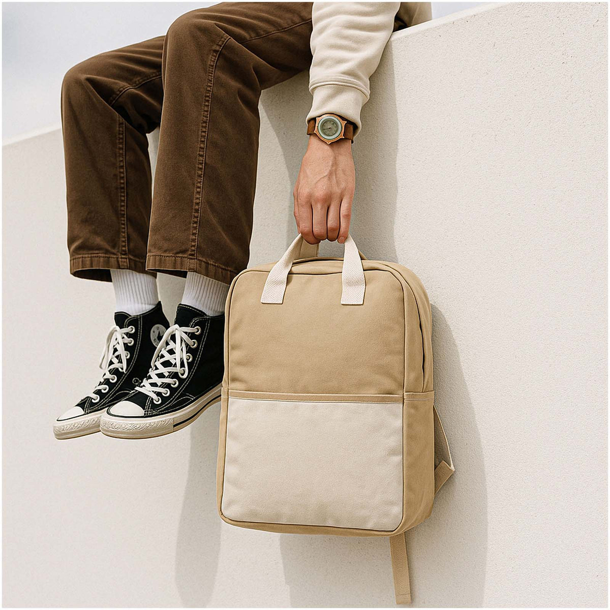 Naturback Rucksack aus Baumwolle – Beige