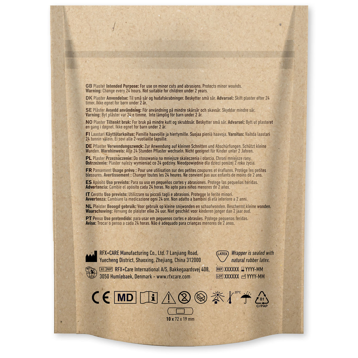 10 Pflaster in vollfarbig bedruckter Papiertasche – Kraftpapier