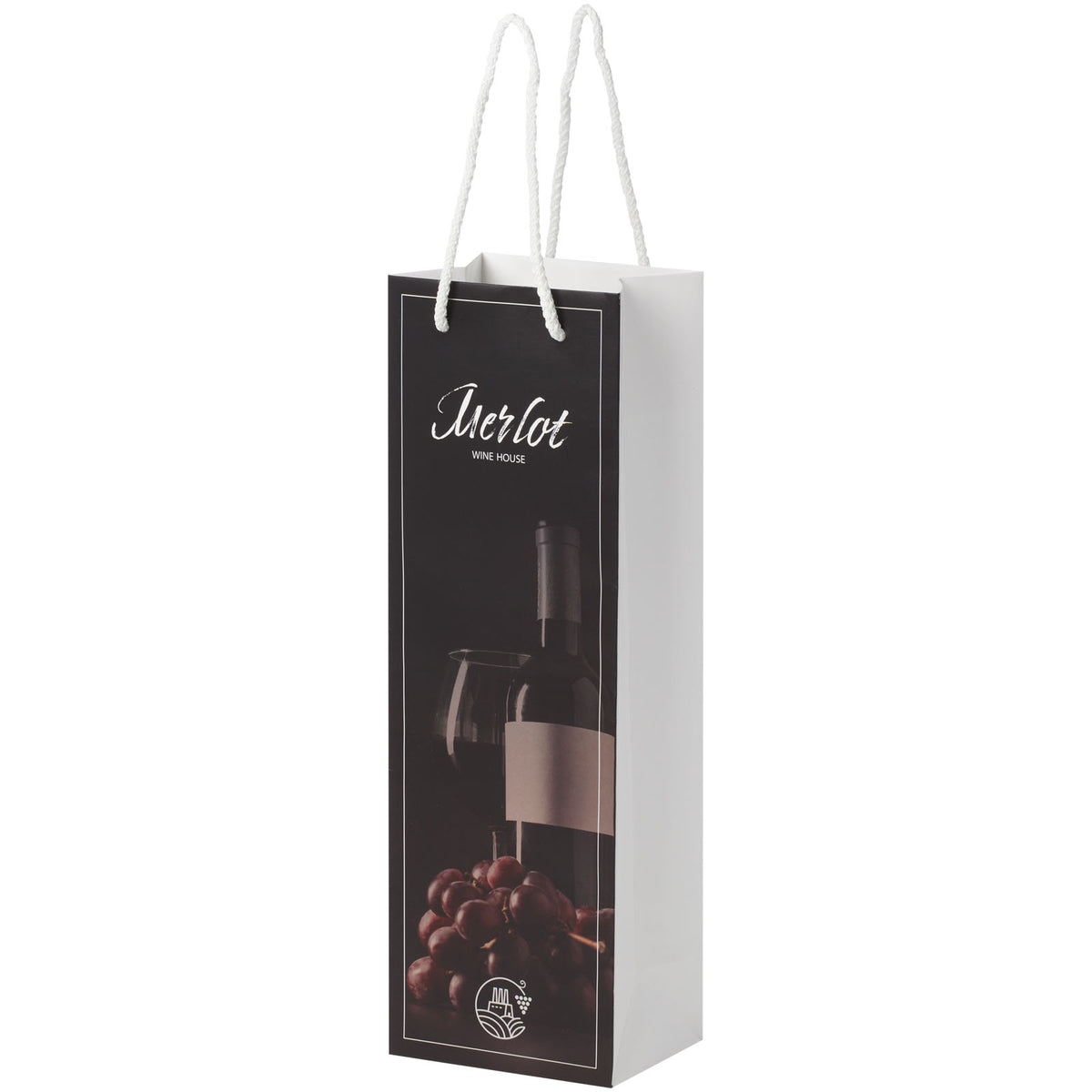 Handgefertigte 170 g/m² Weinflaschentüte aus Integra Papier mit Kunststoff Kordelgriffen, 12 × 9 × 37 cm – Weiss