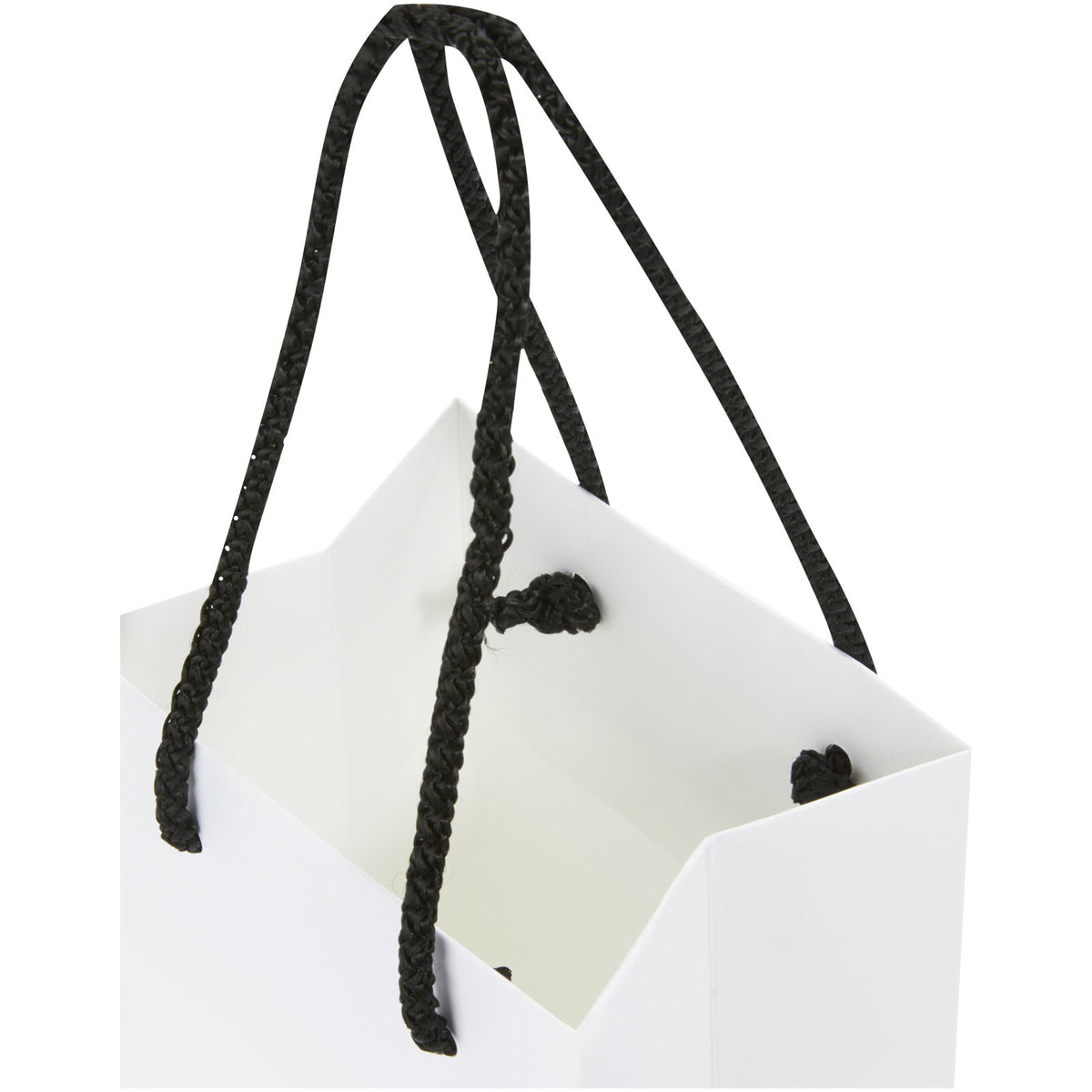 Handgefertigte 170 g/m² Weinflaschentüte aus Integra Papier mit Kunststoff Kordelgriffen, 12 × 9 × 37 cm – Weiss / Schwarz