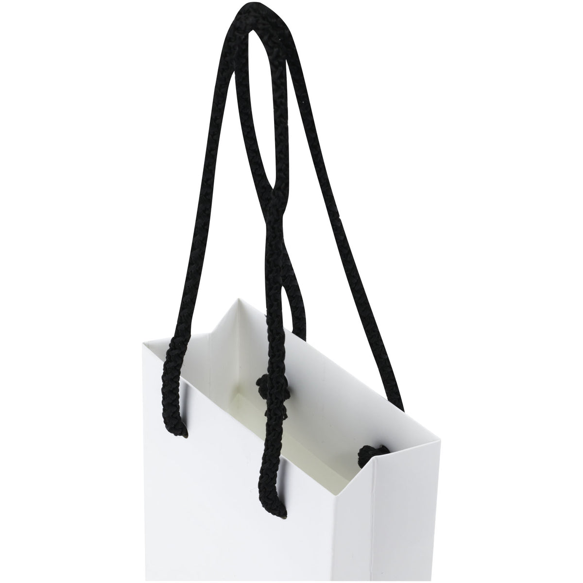 Handgefertigte 170 g/m² Integra Papiertüte mit Kunststoff Kordelgriffen, 9,5 × 4 × 17 cm – Weiss / Schwarz
