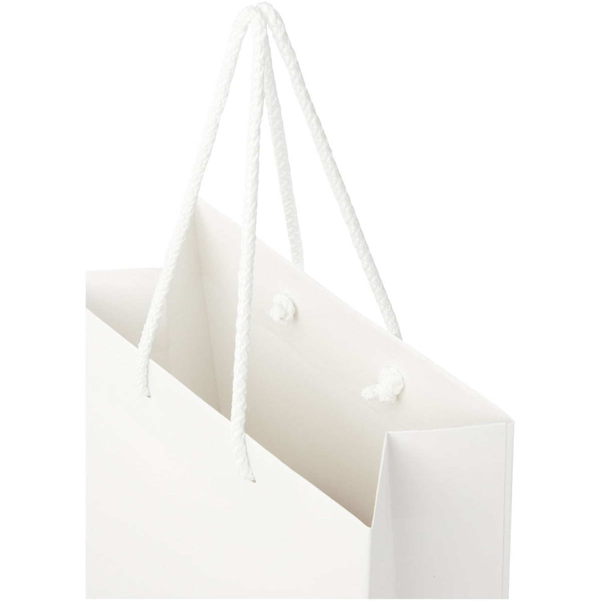 Handgefertigte 170 g/m² Integra Papiertüte mit Kunststoff Kordelgriffen, 18 × 9 × 23 cm – Weiss