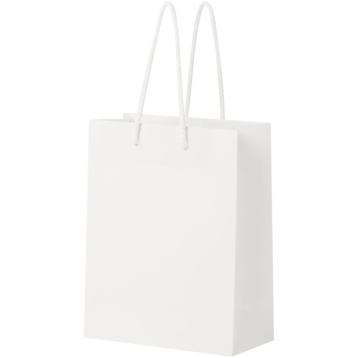 Handgefertigte 170 g/m² Integra Papiertüte mit Kunststoff Kordelgriffen, 18 × 9 × 23 cm – Weiss