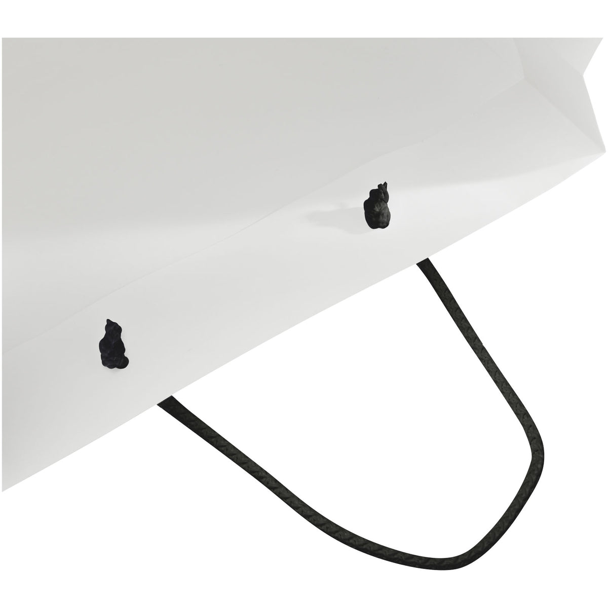 Handgefertigte 170 g/m² Integra Papiertüte mit Kunststoff Kordelgriffen, 31 × 12 × 41 cm – Weiss / Schwarz