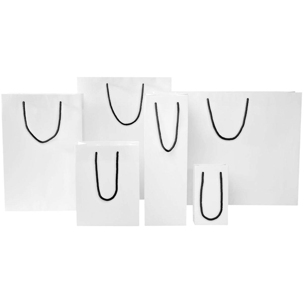 Handgefertigte 170 g/m² Integra Papiertüte mit Kunststoff Kordelgriffen, 31 × 12 × 41 cm – Weiss / Schwarz