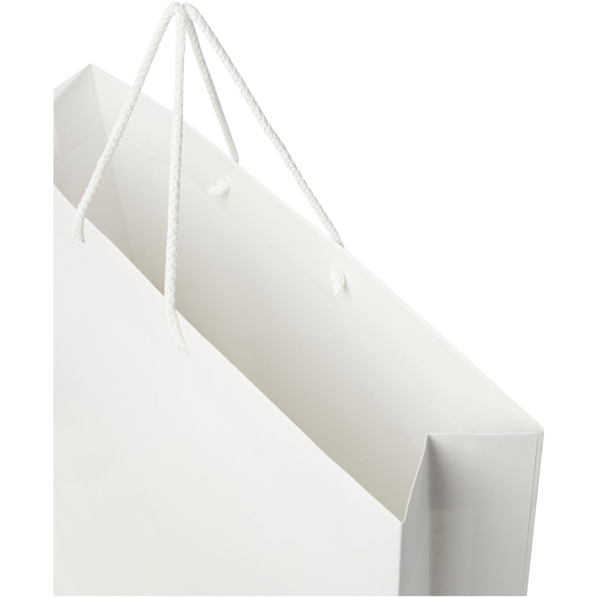 Handgefertigte 170 g/m² Integra Papiertüte mit Kunststoff Kordelgriffen, 45 × 10 × 35 cm – Weiss