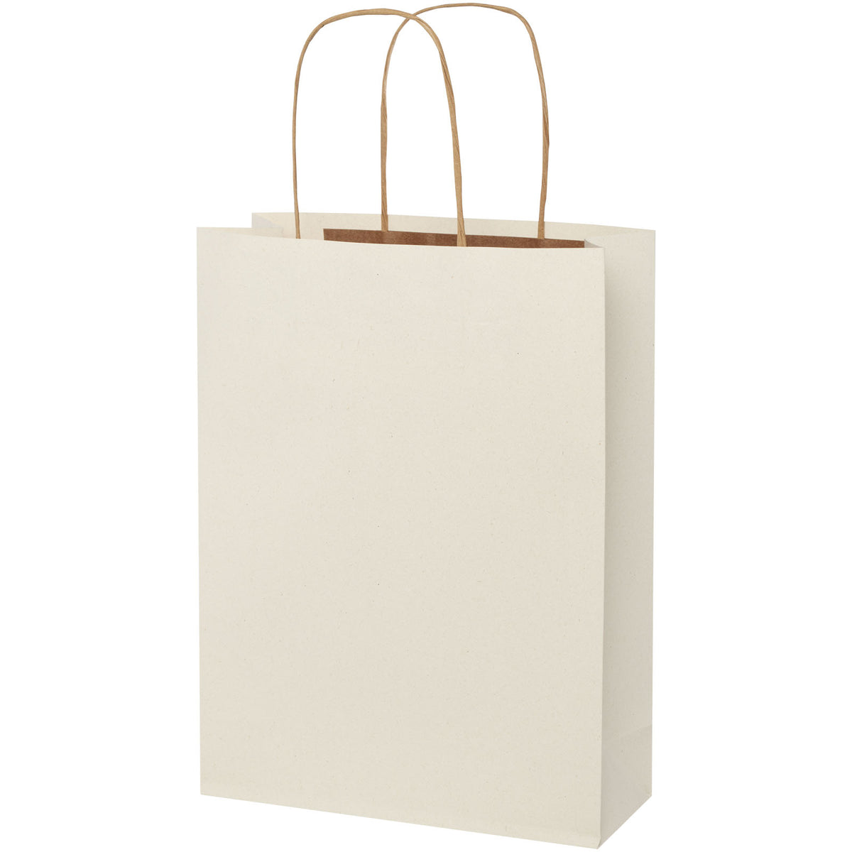 Papiertüte 150 g/m² aus landwirtschaftlichen Reststoffen mit gedrehten Griffen, 24 × 9 × 32 cm – Offwhite