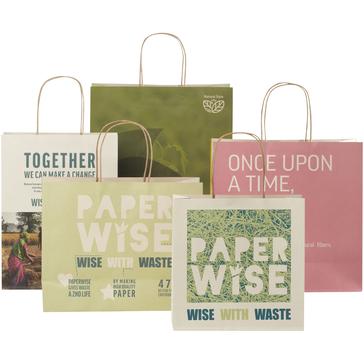 Papiertüte 150 /m² aus landwirtschaftlichen Reststoffen mit gedrehten Griffen, 31 × 12 × 25 cm – Offwhite