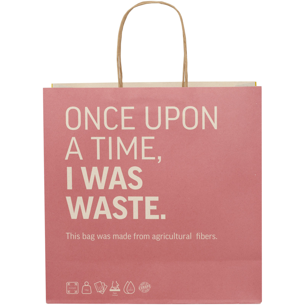 Papiertüte 150 g/m² aus landwirtschaftlichen Reststoffen mit gedrehten Griffen, 31 × 12 × 31 cm – Offwhite