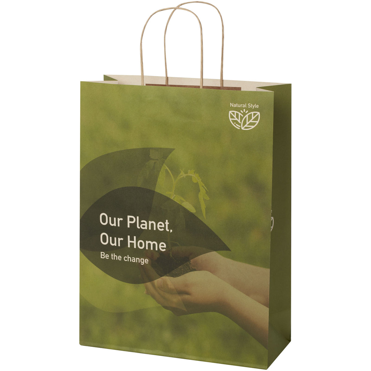 Papiertüte 150 g/m² aus landwirtschaftlichen Reststoffen mit gedrehten Griffen, 31 × 12 × 41 cm