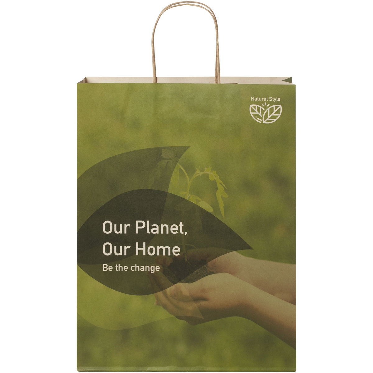 Papiertüte 150 g/m² aus landwirtschaftlichen Reststoffen mit gedrehten Griffen, 31 × 12 × 41 cm – Offwhite