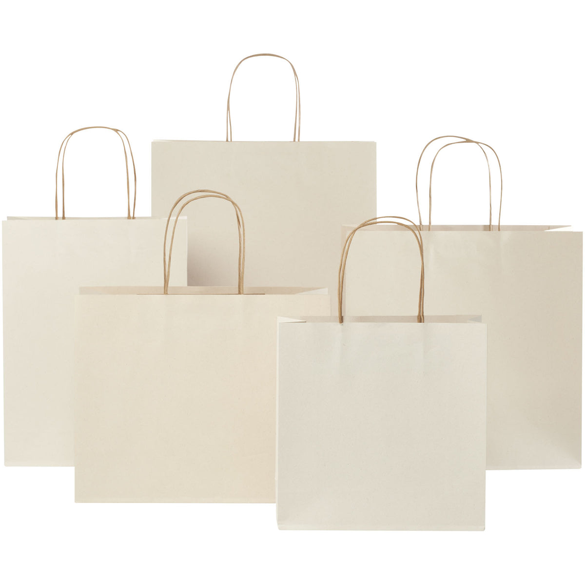 Papiertüte 150 g/m² aus landwirtschaftlichen Reststoffen mit gedrehten Griffen, 31 × 12 × 41 cm – Offwhite