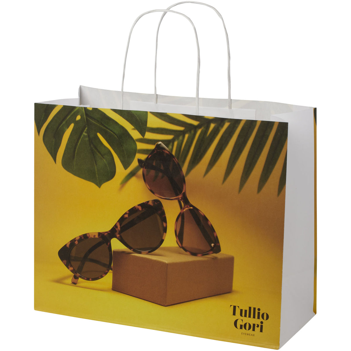 Kraftpapiertasche 120 g/m² mit gedrehten Griffen, 31 × 12 × 25 cm – Weiss