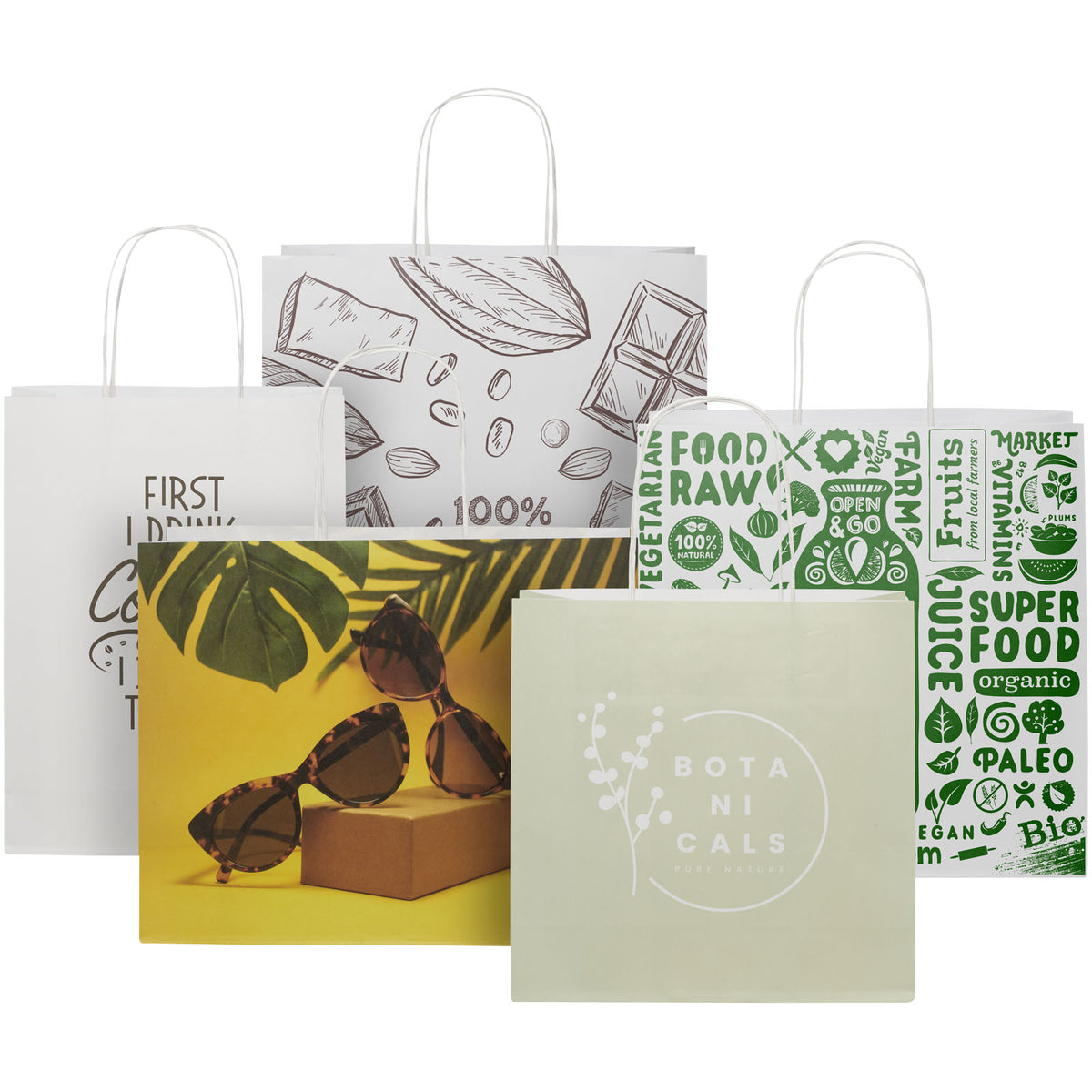 Kraftpapiertasche 120 g/m² mit gedrehten Griffen, 31 × 12 × 25 cm – Weiss