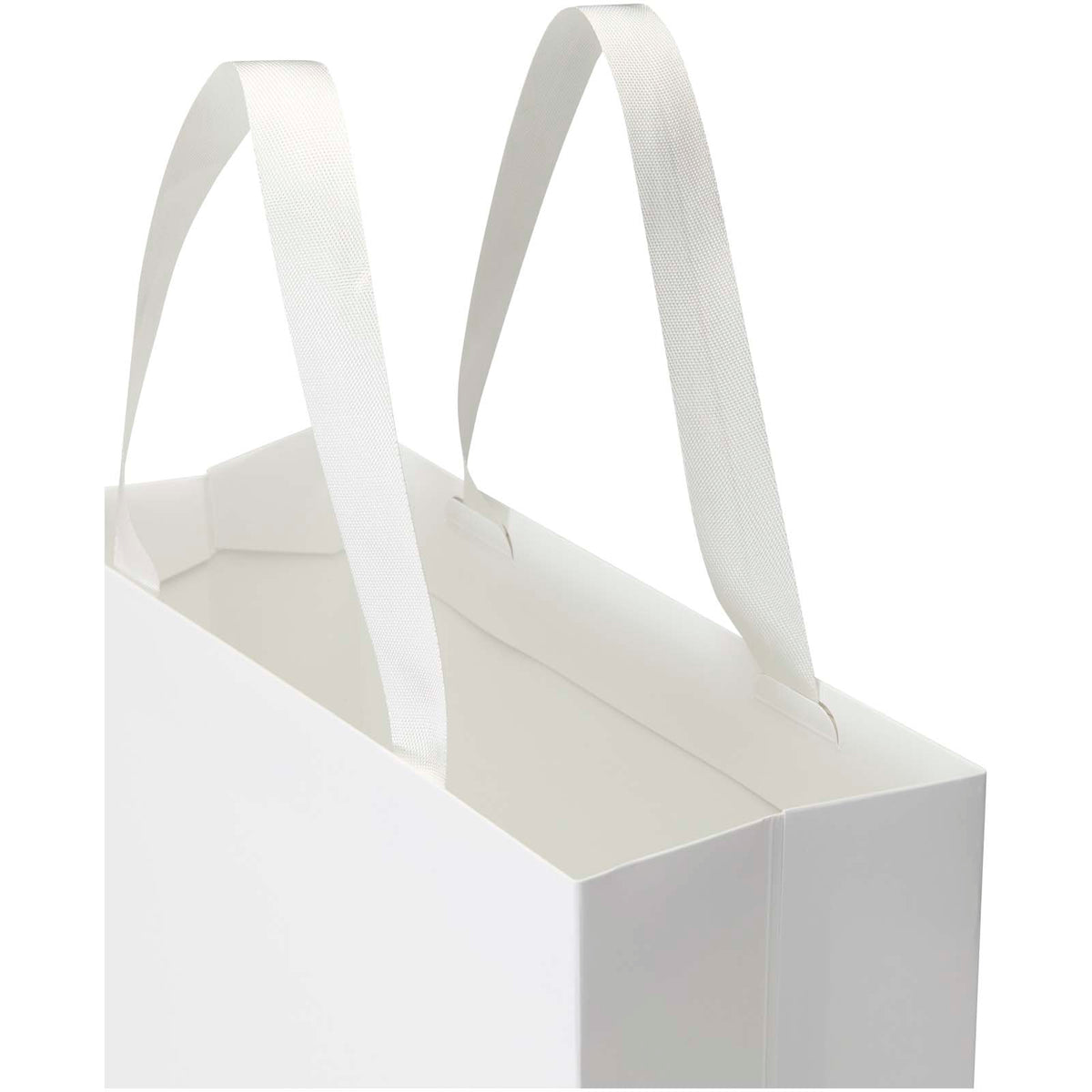 Smartfold Papiertüte, 210 g/m², mit Bandgriffen und matter Laminierung, 31 x 12 x 31 cm – Weiss