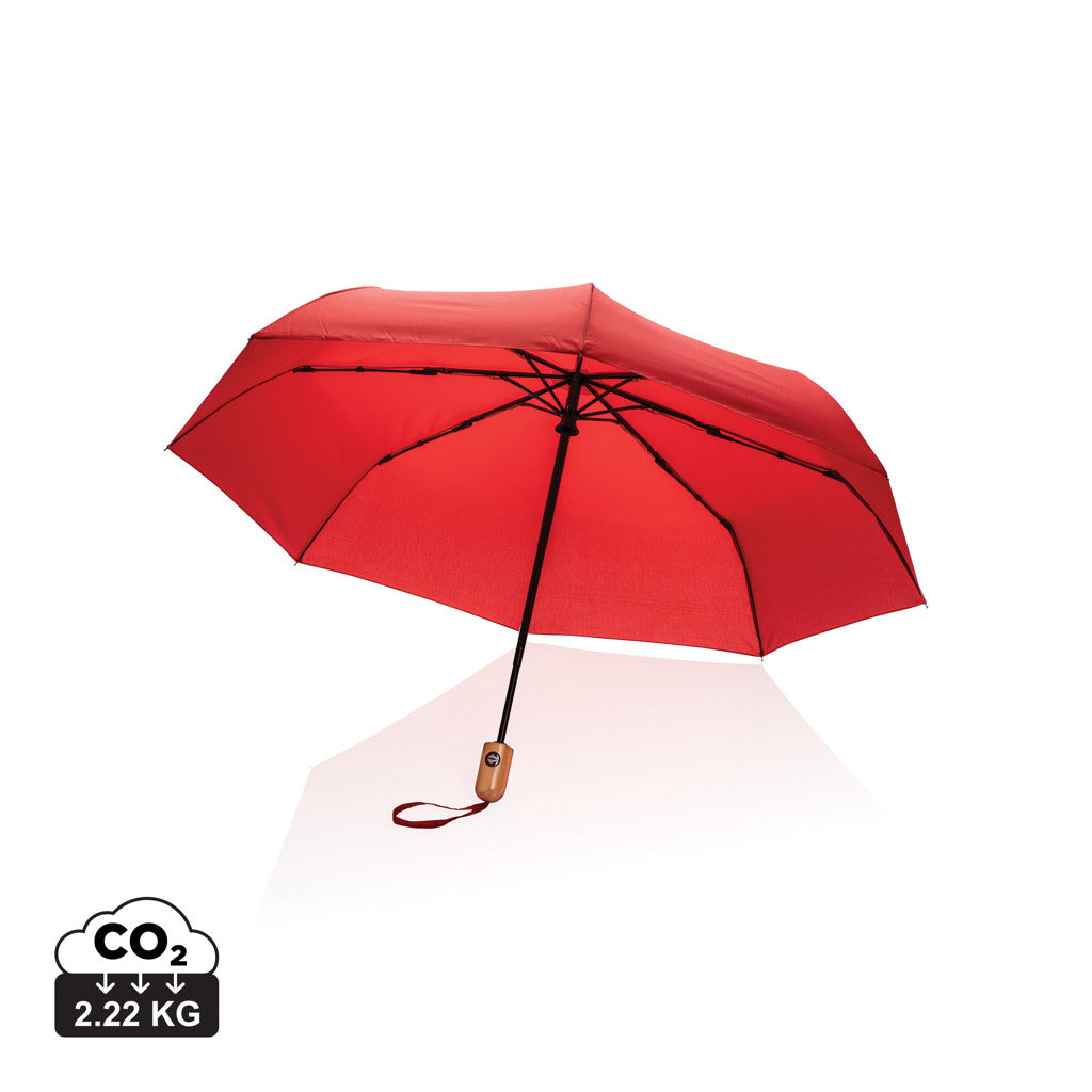 21" Impact AWARE™ RPET 190T Bambus-Schirm autom. open/close – rot