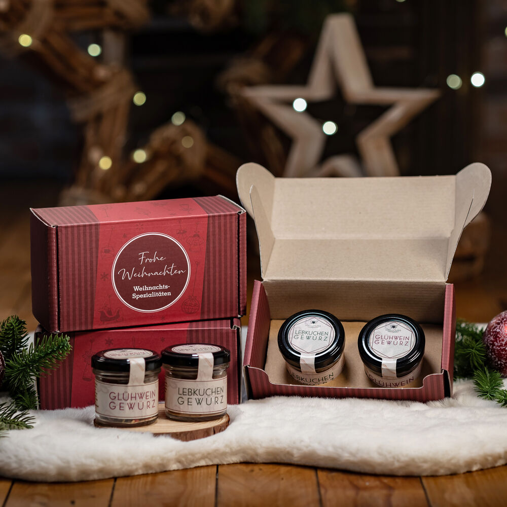 2er Geschenkset an Weihnachtsgewürzen in bedruckbarem Geschenkkarton
