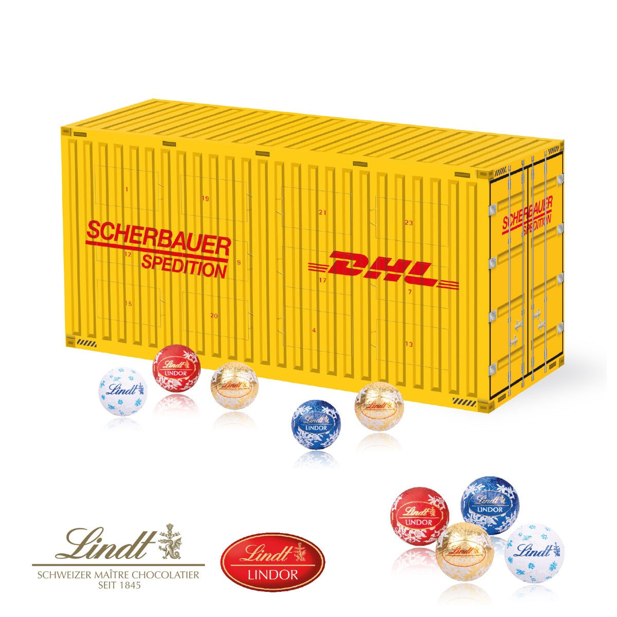 3D Adventskalender Container mit Lindt Schokolade