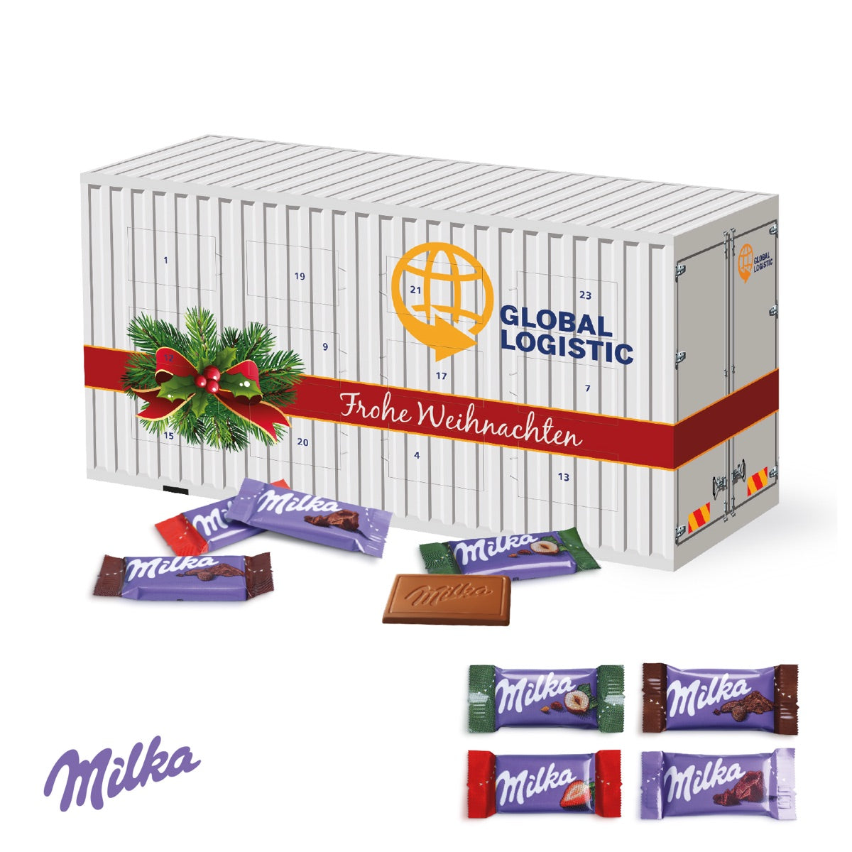 3D Adventskalender Container mit Milka Schokolade