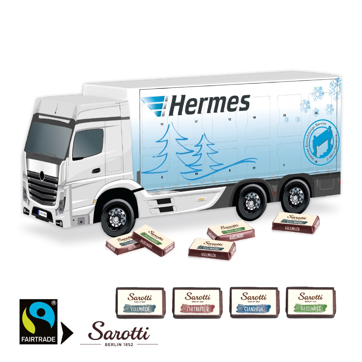 3D Adventskalender LKW mit Sarotti Fairtrade Schokolade