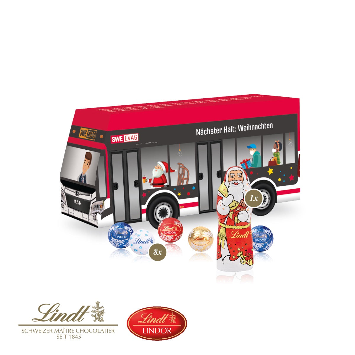 3D Präsent Bus mit Lindt Minis und Nikolaus