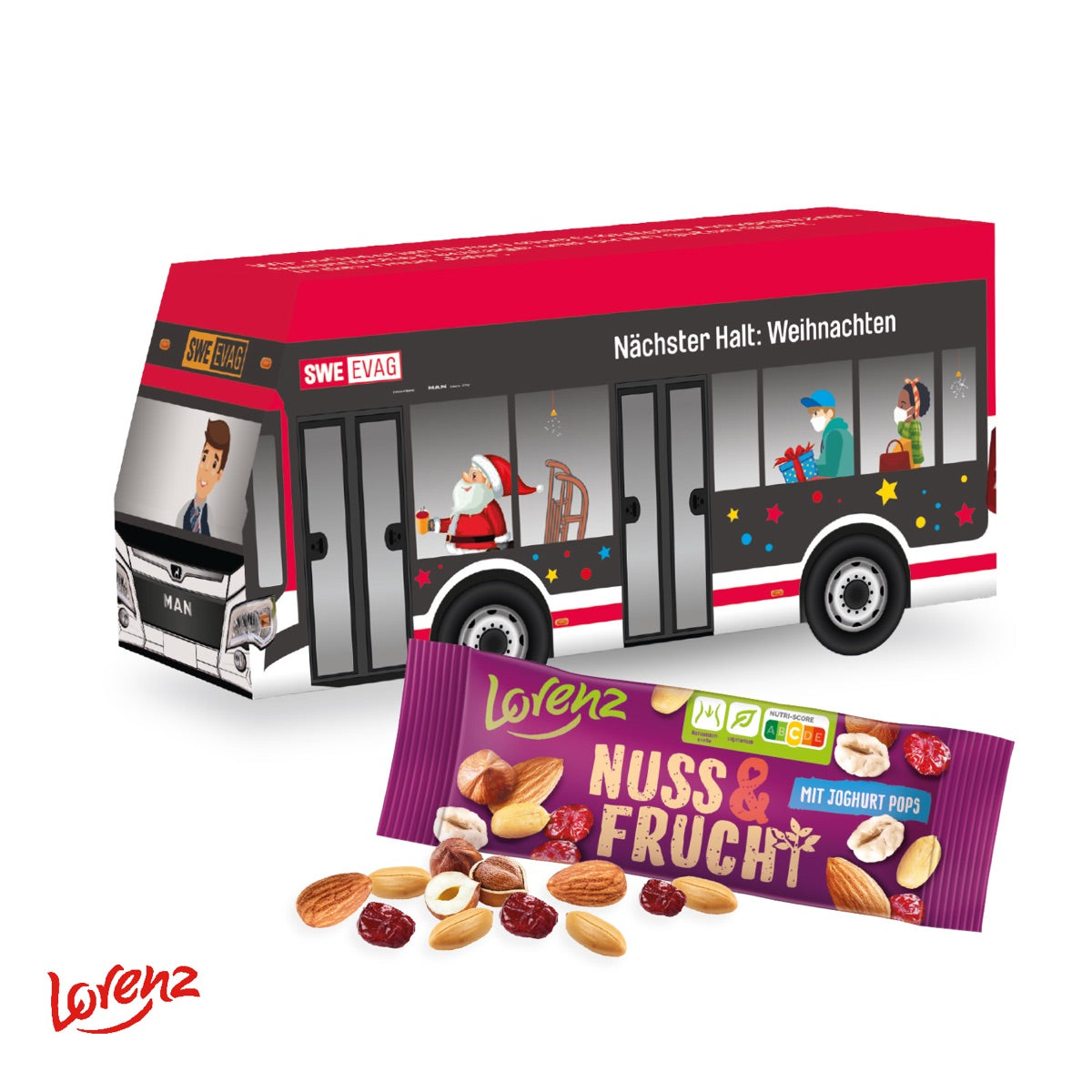 3D Präsent Bus mit Lorenz Nuss & Frucht