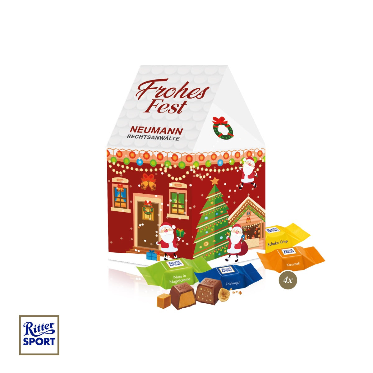 3D Präsent Haus mit Ritter SPORT Schokowürfel Weihnachtsedition