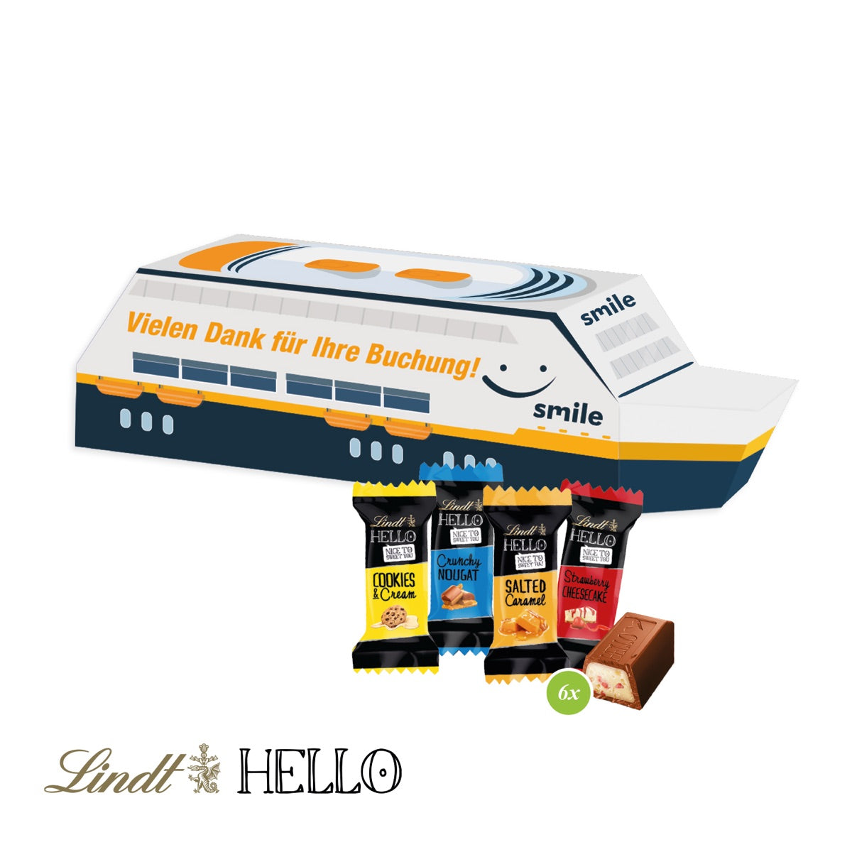 3D Präsent Schiff mit Lindt HELLO Mini