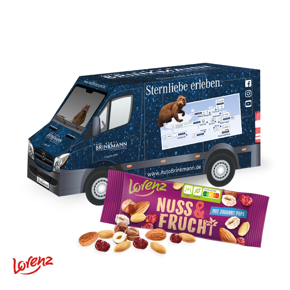 3D Präsent Transporter mit Lorenz Nuss & Frucht