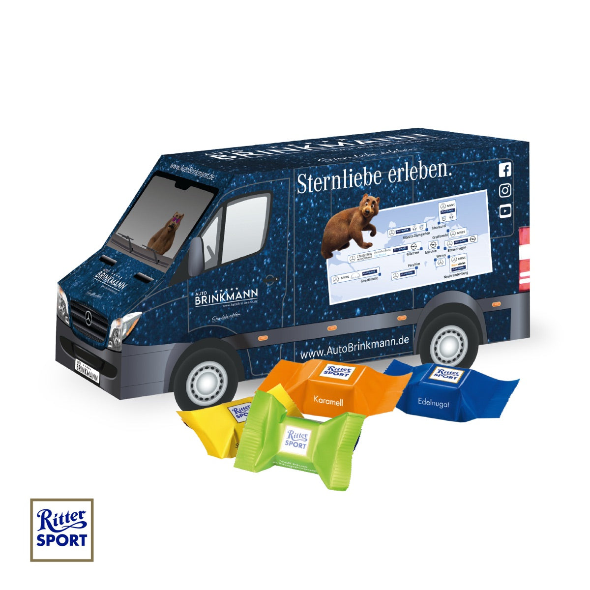 3D Präsent Transporter mit Ritter SPORT Schokowürfel
