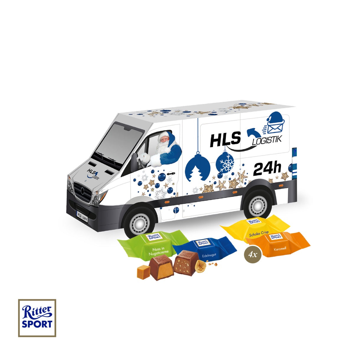 3D Präsent Transporter mit Ritter SPORT Schokowürfel Weihnachtsedition