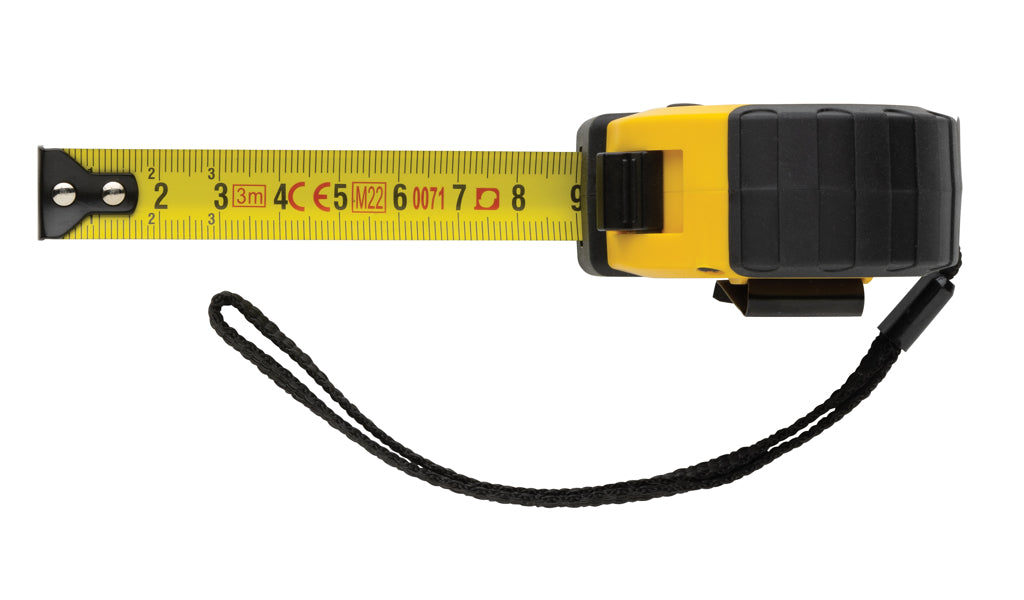 3m/16mm Maßband mit Stop-Taste aus RCS recycelt. Kunststoff – gelb