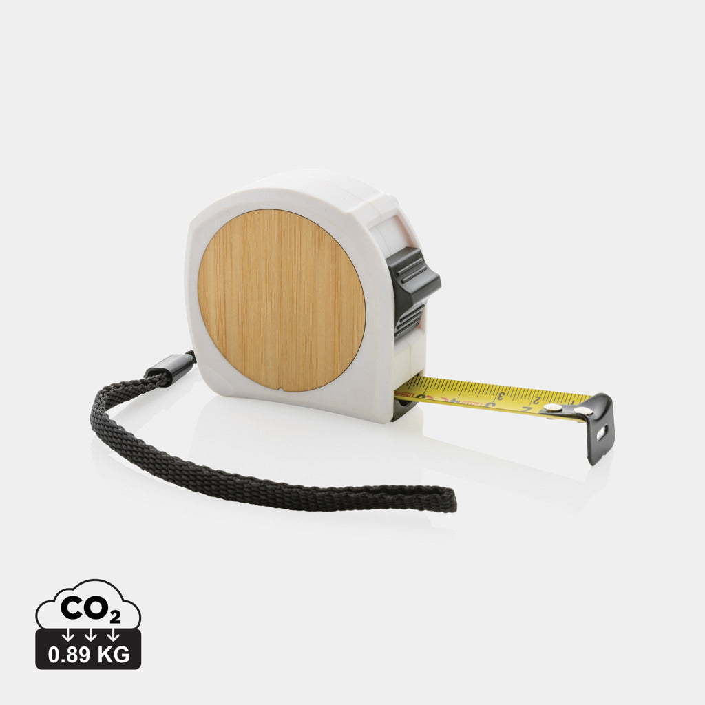 5m/19mm Maßband aus RCS recycelt. Kunststoff & Bambus – weiß