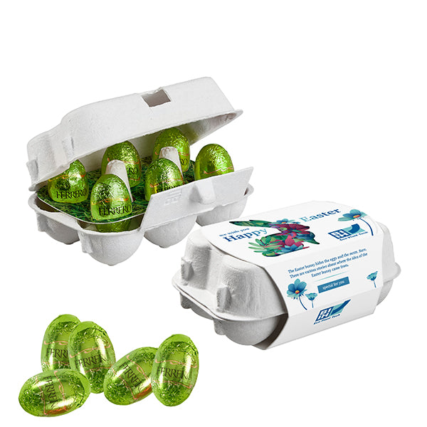 6er Ostereier Karton mit Werbeschuber und Ferrero Küsschen Eiern