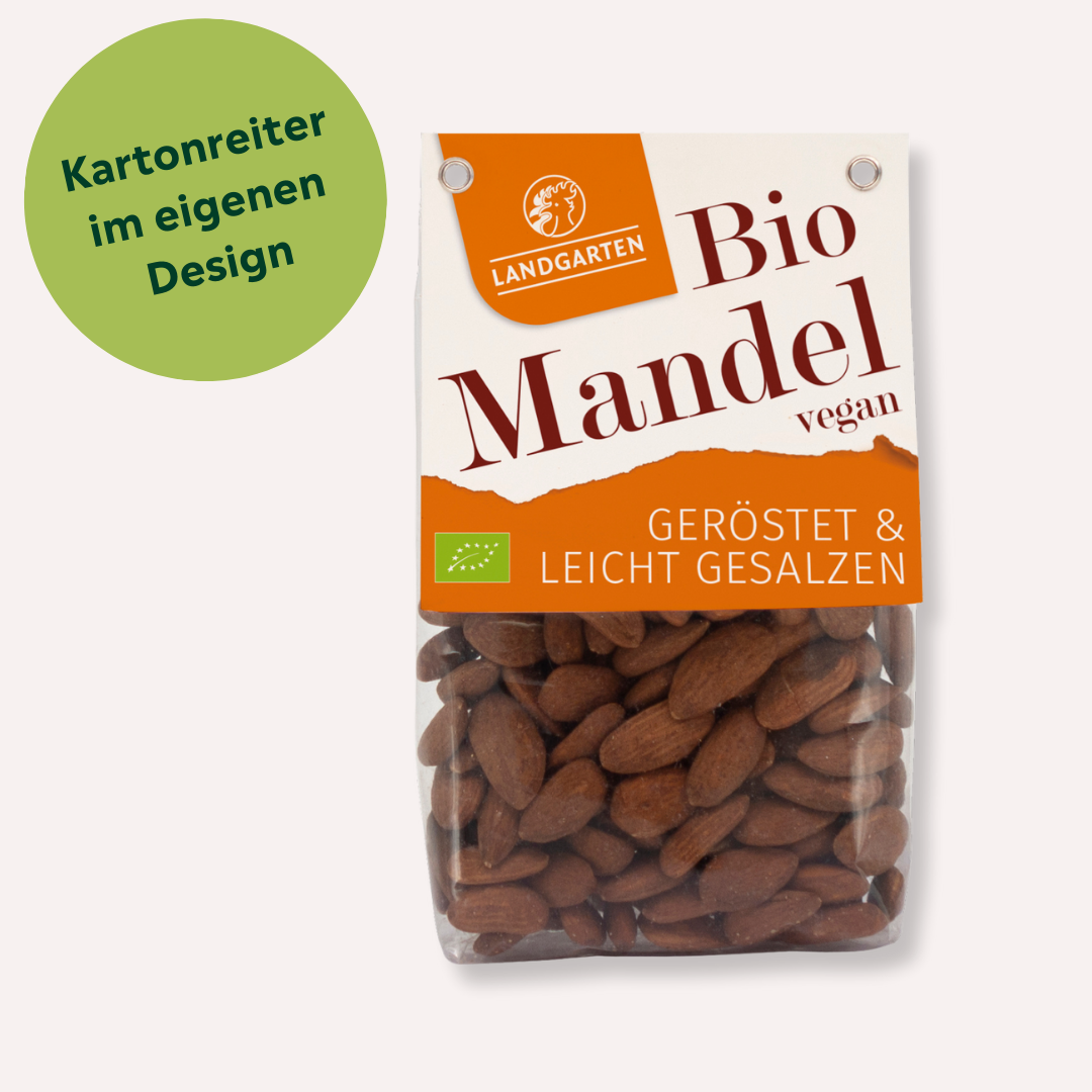 Mandeln geröstet und gesalzen mit individuellem Kartonreiter bedrucken