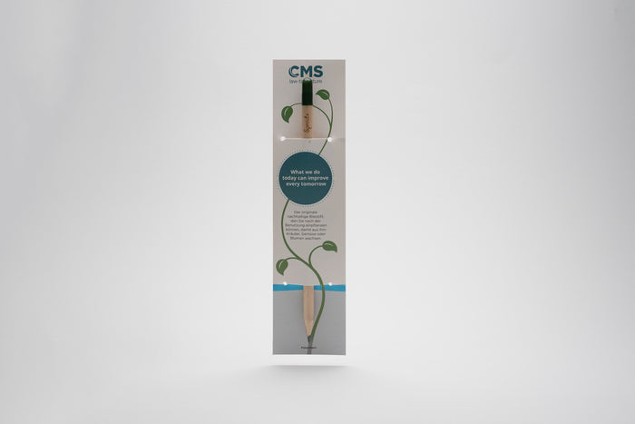 Samenstift aus FSC Holz mit Einsteckkarte für CMS, Kundenprojekt von Vanilla & Pepper